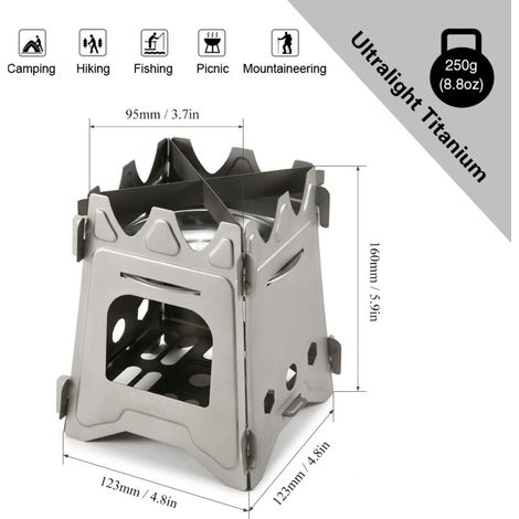 Jeffergarden Lixada Camping Titanium Poêle à bois ultraléger et pliable avec plateau à alcool, portable, pour la cuisine en plein air, la randonnée, les pique-niques (1/5)