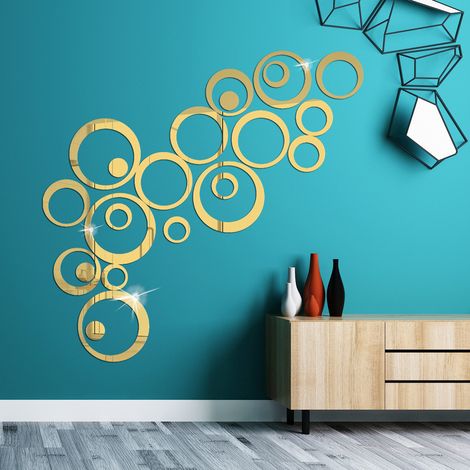 Miroirs muraux 24 Pièces Réglage Miroir Acrylique Amovible Sticker Mural Decal Maison Décoration GROOFOO (or) (1/5)
