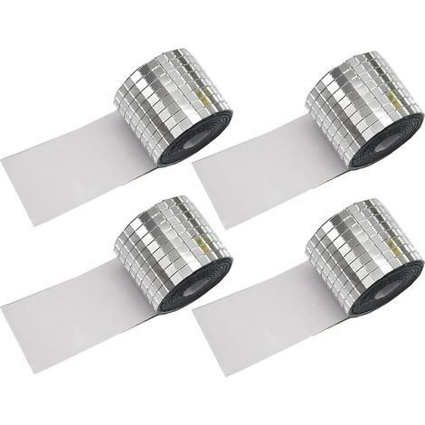 Set mit 4 selbstklebenden Fliesen, Glasspiegelfliesen, silbernen quadratischen Aufklebern in Discokugelform für Partydekoration, Bilderrahmen, Kugel.