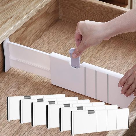 6pcs (Blanc) Séparateur de Tiroir Réglable, 2844cm Separateur Tiroirs Organisateur, Organisateur de Tiroir Extensible pour Cuisine, Chambre, Salle de Bain, Bureau (1/5)