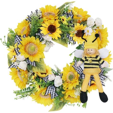Bienen-Tag Sonnenblumenkranz Künstliche Honigbienen-Girlande zum Aufhängen für Zuhause, Landhausstil, Feste und Partys