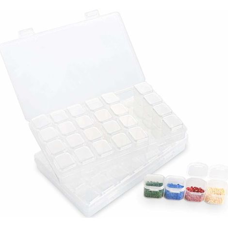 Green Mobility-Lot de 2 Boîte à Broderie Diamant, Kit de Diamant Broderie Box avec 28 casiers,Amovibles Sac Pratique et autocollan pour DIY Diamond Painting Ongles Outils Maquillage (1/5)