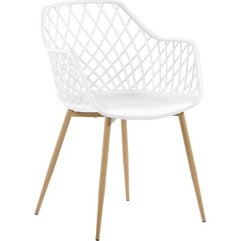 Beliani – Lot de 2 chaises scandinaves – Assise en plastique blanc – Pieds en métal effet bois clair – Pour salle à manger ou cuisine