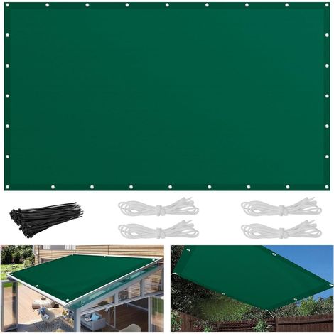 Voile d'ombrage pour balcon - 3 x 4 m - Protection contre les intempéries - Protection UV - Avec œillets et corde - Protection solaire - Angle droit - Pour balcon, jardin, terrasse - Vert (1/5)