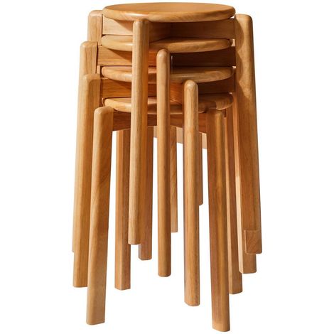 Barhocker 4er Set Massivholz rund stapelbar naturfarben 45cm (1/5)