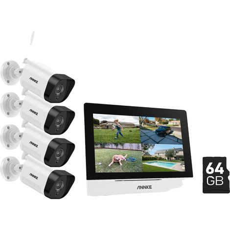 Système de vidéosurveillance sans fil, écran tactile de 7 pouces, audio bidirectionnel, 5MP 4PCS Caméra 64G (1/2)