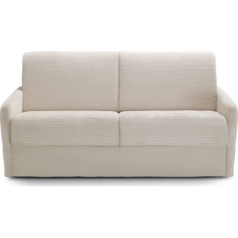 Canapé convertible 3 places en velours côtelé beige - Ouverture express - Couchage quotidien - Matelas HD 140 x 190 - Sienne (1/5)