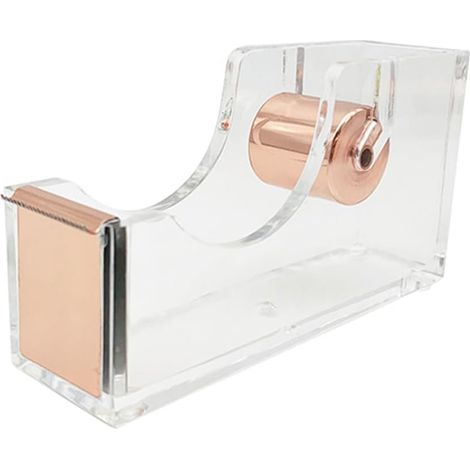 Clear Desktop Tape Dispenser Acrylic Tape Dispenser for Home School Office Scrapbook DIY Craft Rose Gold (1/5)