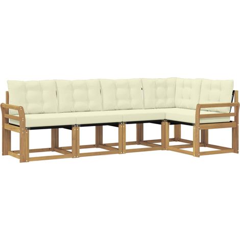 Conjunto de sofás de exterior con cojín 5 pcs Blanco y Crema vidaXL