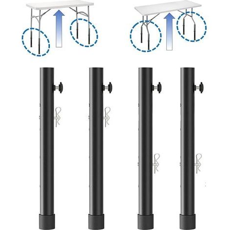 Noir,Lot de 4 Rallonges de Pieds de Table pour Tables Pliantes, Extensions de Pieds de Table Pliantes, Hauteur Réglable Jusqu'à 9,2 cm/13,3 cm, pour Tables Pliantes Droites et Courbes (1/5)