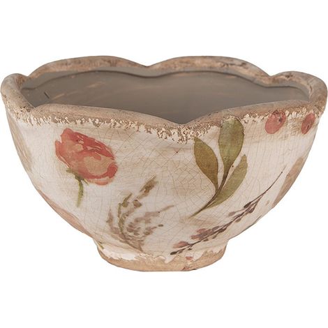 Pot de fleurs ondulé céramique beige rose 9x16x16cm