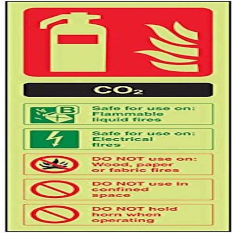 Panneau extincteur, carte d'identité de CO2, Glow in the Dark 1 mm en plastique, Portrait, 100 mm x 280 mm, noir/vert/rouge (1/3)