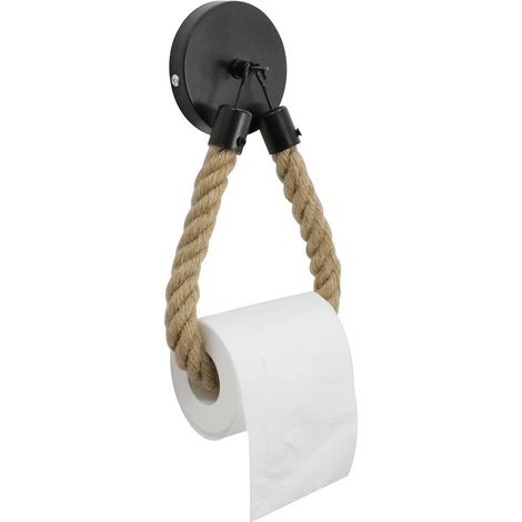 Porte-papier toilette vintage mural en corde de chanvre avec crochet en métal pour décoration de salle de bain (1/5)