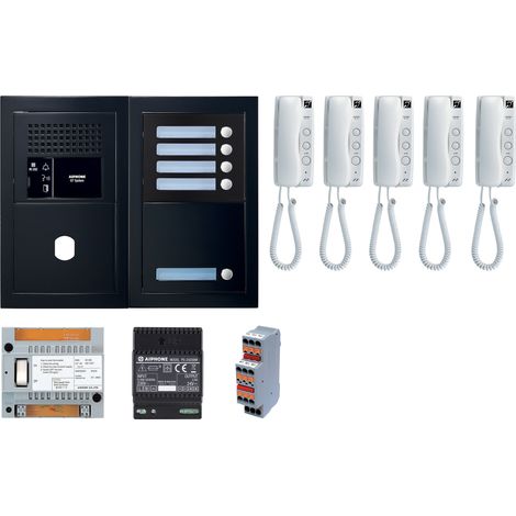Pack GT audio 5 BP programmé avec platine façade noire satin 200448 - AIPHONE GTBA5EB