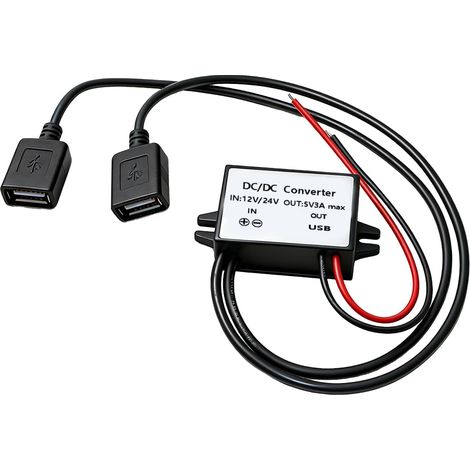 Convertisseur 12V vers 5V USB 3A 15W Étanche, Module DC-DC Step Down avec Double Port USB, Adaptateur Alimentation Voiture pour GPS Dashcam Caméra LED Écran Publicitaire Système Surveillance DIY (1/5)