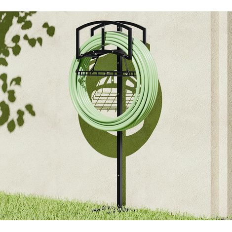 Support de tuyau d'arrosage avec panier de rangement – Organiseur de tuyau autoportant robuste, revêtement en poudre noir, design amovible pouvant contenir un tuyau de 45,2 m, comprend des (1/5)