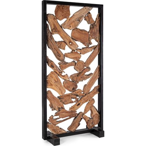 Les Tendances – Paravent en racines de teck massif et acier noir – Dimensions L 100 x P 9/40 x H 200 cm – Fabrication italienne – Assemblé (1/5)
