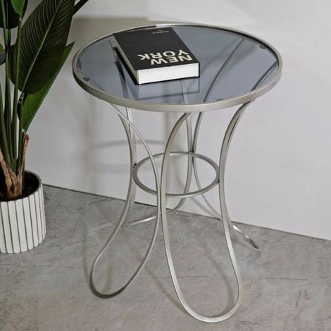 Dmora - Wohnzimmertisch Bistrica, Niedriger Wohnzimmertisch, Kaffeeregal, Couchtisch für Sofa, 56x56 h68 cm, Silber (1/5)
