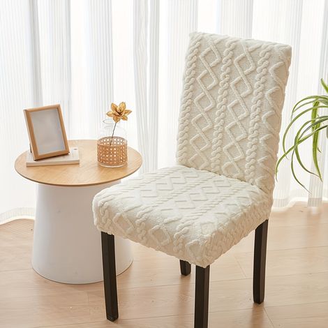 Set di 4 coprisedie elasticizzati in jacquard a maglia intrecciata a trecce, in tinta unita, ideali per decorare sedie da soggiorno e camera da letto. (1/5)
