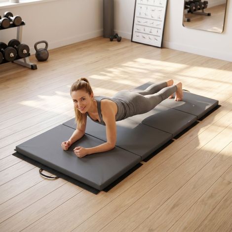 Tapis de sol pliable, tapis de fitness, tapis de sport avec poignées, tapis de gymnastique, gris, 180 x 80 x 5 cm (1/4)