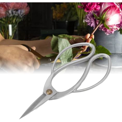 195 mm lange Blatt- und Knospenschere aus Edelstahl, Werkzeug zum Beschneiden und Formen von Bonsai-Knospen, Silber (1/5)