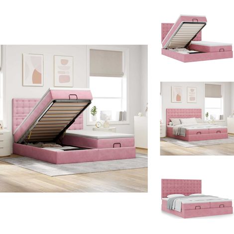 Cadre de lit ottoman avec matelas rose 200x200 cm velours - Lit Ottoman - Lits Ottomans - Cadre De Lit - Cadre De Lit Avec Rangement (1/5)