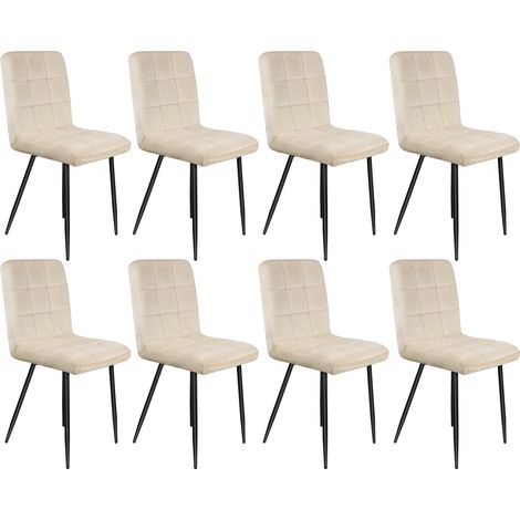 Lot de 8 chaises de Velours capitonnée Design Rétro Chaise avec dossier、 pieds en acier solide pour Salle à Manger Salon Cuisine Bureau beige (1/5)