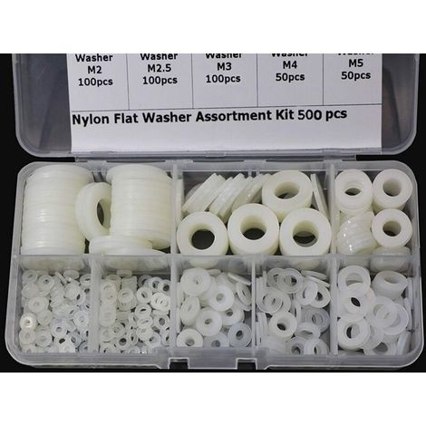 Rondelle plate nylon M2 M2.5 M3 M4 M5 M6 M8 M10 – Lot de 500 pièces – Résistance à la corrosion et déformation – Pour connexions mécaniques