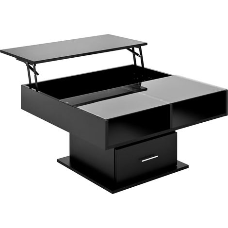 Mesa de centro elevable con LED, almacenamiento y acabado negro brillante MODENUIT (1/5)