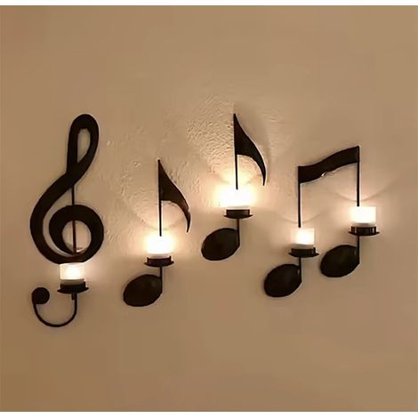 Portacandele musicale - Portacandele - Candeliere - Porta lumini - Porta lumini - Mensola a muro - Decorazione da parete - Note musicali (1/5)