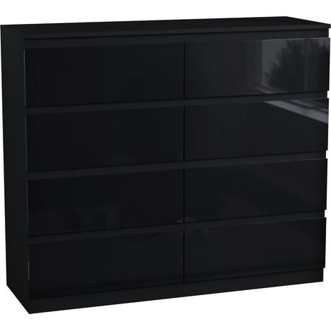 Glinton 8 Drawer Chest of Drawers High Gloss Bedroom Storage Furniture, 100% FSC, Black (1/5)