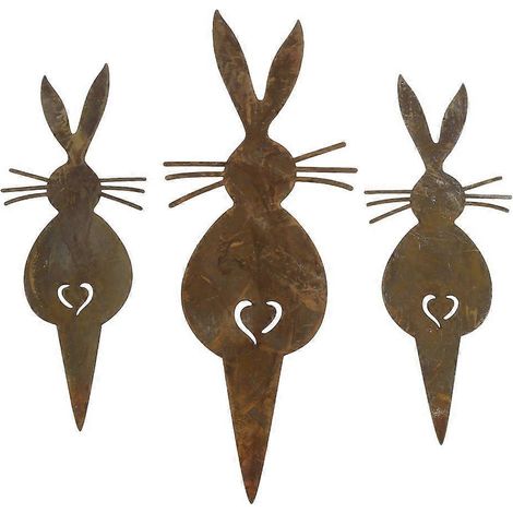 Lot de 3 piquets décoratifs en forme de lapin pour jardin, pelouse ou porche