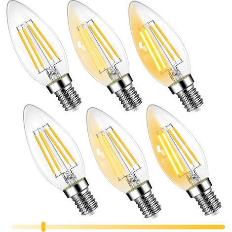 E14 LED-Kerzenlampe, 6 W, dimmbare LED-Glühbirne, entspricht 60 W Glühlampe, 600 lm, 2700 K warmweiß, energiesparend, für Kronleuchter, Wandlampen, 220 V, 6 Stück [Energieklasse F] (1/5)