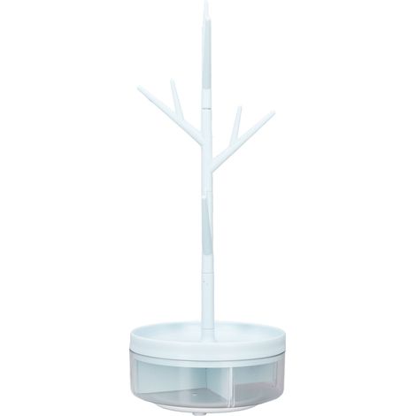 Porte-bijoux arbre rotatif démontable en forme de branche, organiseur de bureau bleu pour rangement et présentation de colliers, bracelets, bagues, idéal étudiant, support affichage compact. (1/5)