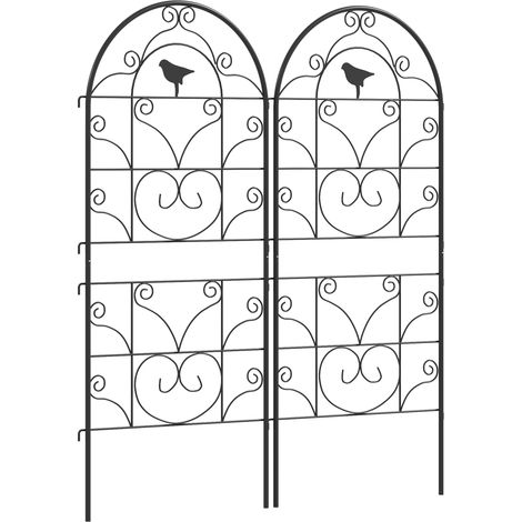 Set de 2 celosías metálicas para plantas trepadoras negras 50 x 120 cm con diseño de pájaros (1/5)