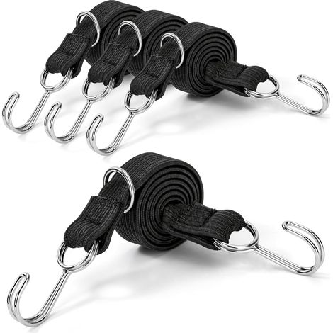 4 correas elásticas planas negras con ganchos, para equipaje, portaequipajes de techo, motocicletas y carga. (1/5)