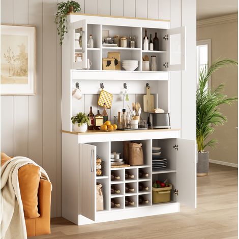 Aparador de cocina con vitrina y botellero 106x39x175 cm OKMYHOME (1/5)