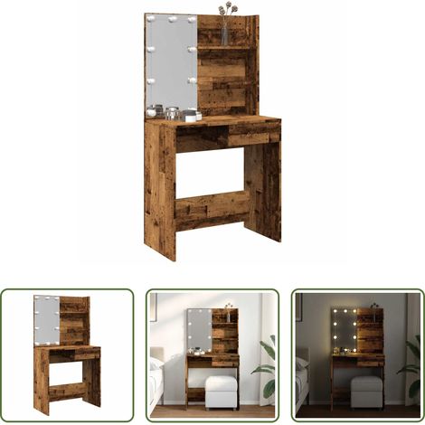 LED-Leuchten - Schminktisch mit LED-Leuchten Altholz-Optik 74,5x40x141 cm (1/5)