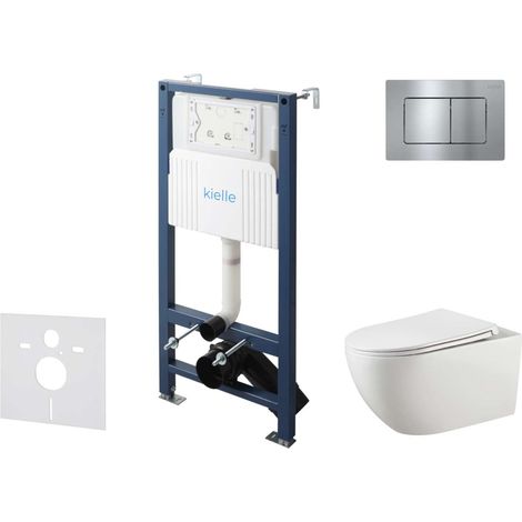 kielle Genesis New - Set Vorwandinstallation, WC Gaia, Rimless, des Softclose-Sitzes und der Betätigungsplatte Gemini New III, Hochglanzchrom 30528SS17