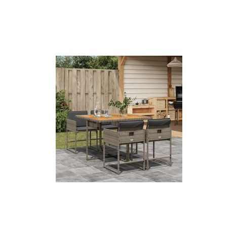 Ensemble à manger de jardin 5 pcs coussins gris résine tressée (1/5)
