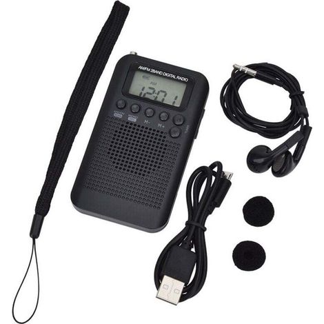 （103x60x15mm）Radio Portable Mini Radio de Poche avec Haut-Parleur FM/AM Numérique Stéréo DSP Récepteur avec Réveil et Minuterie pour Maison et l'extérieur Marche Radio Personnel avec Ecouteurs-DOU