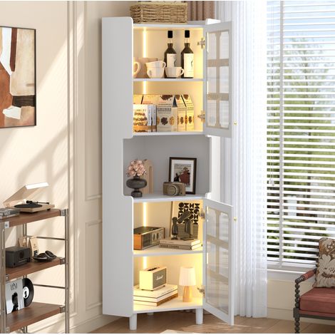 Mueble esquinero de almacenamiento 63,5 x 157,5 cm con iluminación LED, MDF blanco OKMYHOME (1/5)