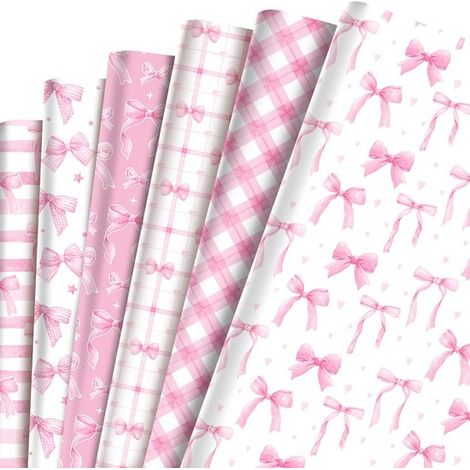 Lot de 12 papiers cadeaux – 50,8x68,5 cm – Motifs nœuds et carreaux roses – Festif (1/5)