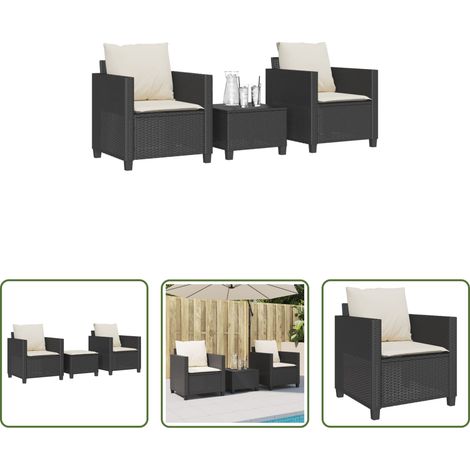 Bistro-Set -  3-tlg. Bistro-Set mit Kissen Schwarz Poly Rattan (1/5)