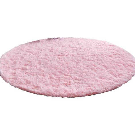 Runder rosa Teppich (90 cm Durchmesser), weich und flauschig, ideal für Kinderzimmer, Wohnzimmer, Spielzimmer, als Dekoration, mit Prinzessinnenschloss-Motiv.