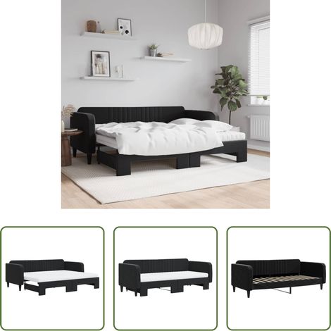 vidaXL Sofa-Bett - Tagesbett Ausziehbar mit Matratzen Schwarz 90x200 cm Samt (1/5)