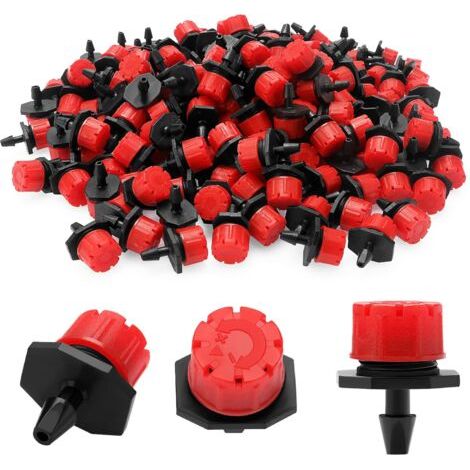 200 verstellbare Bewässerungstropfer, Mikroplastik-Tropfbewässerungstropfer für die Bewässerung, Sprinklerköpfe für Blumenbeete, Gärten, Rasenflächen, Rot