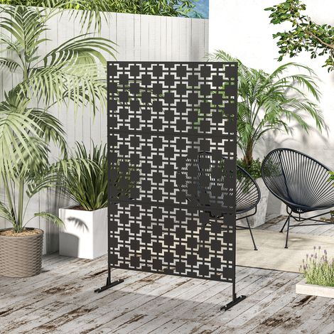 Panneau brise vue décoratif paravent extérieur à motif géométrique ajouré en métal - 122 x 45 x 198 cm, noir (1/5)