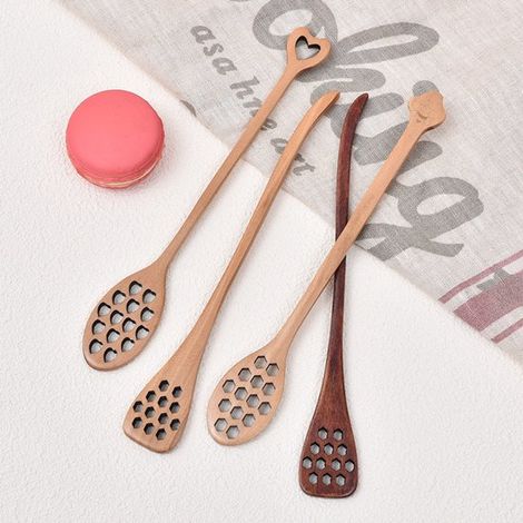 Macchina per salsa al miele con 4 parti a forma di cuore a nido d'ape, bastoncino di legno per mescolare la salsa al miele con manico lungo, asta per mescolare, cucchiaio, utensili da cucina per la ca (1/5)
