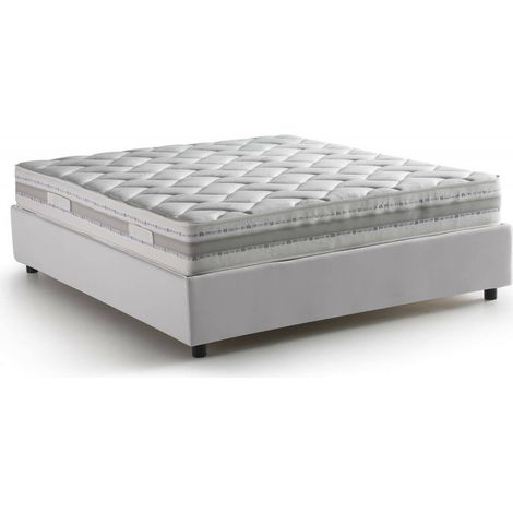 Talamo Italia Letto matrimoniale Alessia, Letto contenitore con rivestimento in ecopelle, 100% Made in Italy, Apertura frontale, con materasso Cm 140x200 incluso, Bianco, con imballo rinforzato